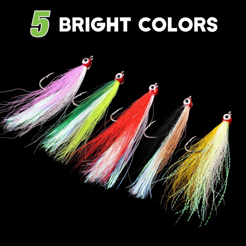 SILANON Clouser Minnow Fishing Flies Streamer Fly Fishing Lure Saltwater Striped Bass Flies Fishing Bucktail Teaser Hook Lures for Flounder Saltwater Freshwater Fishing - Image 4